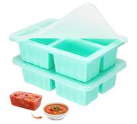 2PCS Contenitori Congelatore in Silicone con Coperchio 4x250ml - Stampo Porzioni per Zuppa, Brodo, Salsa e Pappa Neonato - Impilabili, Senza BPA, Facile Estrazione, Cooking e Meal Prep (Verde)