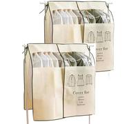 2PCS Copriabiti Antipolvere per Armadio 90 x 110 cm Copertura Protettiva per Stand Appendiabiti in Tessuto Traspirante Copri Stender Vestiti con Finestra Trasparente Visibile (Beige, 90 * 110CM)