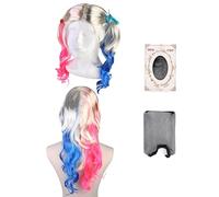 2Pcs Cosplay Parrucche Parrucca da Donna, Bionde Ombre Rosa Blu Lunga Riccia Parrucca Perfetto Bionda Misto Pink Blue Ricci lunghi Sciolti Parrucche Naturale per Halloween Carnevale Natale Compleanno