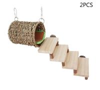 2pcs Criceto Erba Tessuta Amaca Con Ladder Letto Piccolo Pet Cage Hideout Tunel