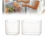 2PCS Crystal Clear Freezer Storage Bins, Trasparenti Cestini Di Plastica Alti Per Frigorifero E Dispensa, Organizzatore Di Armadio Da Cucina Impilabile Con Maniglie Per Cibo Congelato(Transparent,S+L)