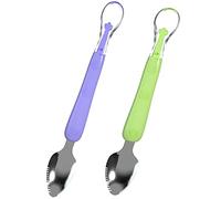 2PCS Cucchiaio Silicone Neonato, Posate Pappa Neonato Cibo Complementare Senza Bpa Raschiare La Frutta Si Adatta Alla Bocca Del Bambino Adatto a Microonde, Lavastoviglie e Congelatore (Viola Verde)