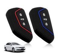 2PCS Custodia per Chiave Auto Cover per Chiave Auto in Silicone 3 Pulsanti compatibile con VW, SEAT, SKODA, CUPRA,Golf 8 E-Golf ID3 ID4 GTI GTE L'alloggiamento è Antiscivolo(Nero Rosso, Nero Blu)