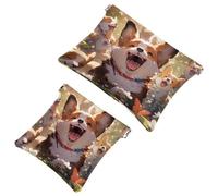 2Pcs Cute Cartoon Corgi-1485 Shrapnel Pouch : borsa compatta per il trucco per donne esperte di viaggio, Multicolore, A：7.1x5.8in/18x14.8cm，B:4.7x4.5in/12x11.5cm