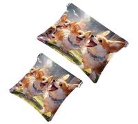 2Pcs Cute Cartoon Corgi-1505 Shrapnel Pouch : borsa compatta per il trucco per donne esperte di viaggio, Multicolore, A：7.1x5.8in/18x14.8cm，B:4.7x4.5in/12x11.5cm