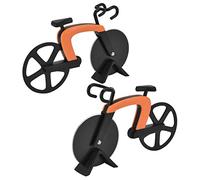 2pcs Cutter per pizza in bici, bici a forma di pizzeria ruote da taglio in acciaio inossidabile gadget da fresca con staffa per domestica (Arancia)