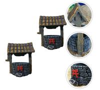 2Pcs Dark Grey Resin Water Well Decorations for Fairy Garden Desktop Decor