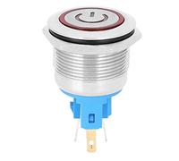 2PCS DC3 a 6V 22 mm 6 Pin Botón Interruptor de botón Interruptor de reinicio de acero inoxidable con signo IP65 para una mejor seguridad y estabilidad roja (Rojo)