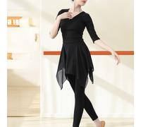 2PCS Donna Danza Set Scollo V Mezza Manica Top E Pantalone Balletto Latino