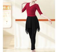 2PCS Donna Danza Set Scollo V Mezza Manica Top E Pantalone Balletto Latino