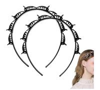 2pcs Doppia FrangettaAcconciatura, Fascia Per Capelli Clip di Con, Strumento Professionale Per Treccia A Fascia Dentata, Fascia A Doppio Strato A Trama Cava, Per Uno Stile Senza Sforzo (Black)