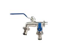 2pcs Double Head Water Faucet Garden Irrigation Watering Splitter Connector Thread Alloy Sink Tap Per Giardino(Blue)