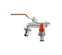 2PCS Double Head Water Faucet Garden Irrigation Watering Valve Switch Washing Machine Accessory Thread Alloy Sink Tap Per Giardino(Orange)