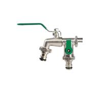 2PCS Double Head Water Faucet Garden Irrigation Watering Valve Switch Washing Machine Accessory Thread Alloy Sink Tap Per Giardino(Brown)