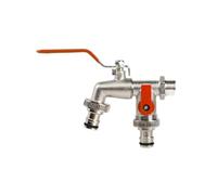 2pcs Double Head Water Faucet Garden Irrigation Watering Valve Switch Washing Machine Accessory Thread Alloy Sink Tap Per Giardino(Orange)