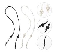2pcs Durable Pearl Hanging Lanyard Beaded EyeGlasses Cains (Black White)