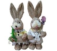 2Pcs Easter Bunny Figurine Set - Standing Straw Ornaments for Farmhouse Table Centerpieces & Decorations