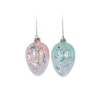 2Pcs Easter Glass Egg Hanging Decoration with Lanyard Reusable Pink Blue Green Clear Egg Easter Festival Ornament Pendant Holiday Gifts