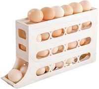 2Pcs Egg Holder for Fridge, Auto Rolling Fridge Egg Organizer, Space Saving Egg Tray for Refrigerator, Egg Holder Dispenser for Refrigerator, Cabinets White Professional process