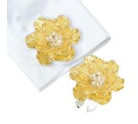 2PCS Elegant Big Peony Camellia Flower Button Covers Set Womens Shirt Cufflinks For Tux(Yellow)