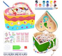 2PCS Fai Da Te Scatola in Legno, Portagioie Bambina DIY con Con Sirene e Arcobaleni e Altre, Kit Fai da Te Mosaic, Non Finito In Legno Scatola del Tesoro per Bambine 5 6 7 8 9 10 11 12 Anni