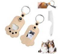 2PCS Faux Leather Paw Shaped Pet Memorial Keychain,Dog Hair Keepsake Keyring with Photo Frame,Hair Collect Key Holder (Beige-B)