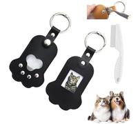 2PCS Faux Leather Paw Shaped Pet Memorial Keychain,Dog Hair Keepsake Keyring with Photo Frame,Hair Collect Key Holder (Black)