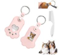 2PCS Faux Leather Paw Shaped Pet Memorial Keychain,Dog Hair Keepsake Keyring with Photo Frame,Hair Collect Key Holder (Pink)