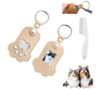 2PCS Faux Leather Paw Shaped Pet Memorial Keychain,Dog Hair Keepsake Keyring with Photo Frame,Hair Collect Key Holder (Beige-A)