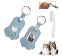2PCS Faux Leather Paw Shaped Pet Memorial Keychain,Dog Hair Keepsake Keyring with Photo Frame,Hair Collect Key Holder (Blue)