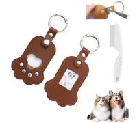 2PCS Faux Leather Paw Shaped Pet Memorial Keychain,Dog Hair Keepsake Keyring with Photo Frame,Hair Collect Key Holder (Brown)