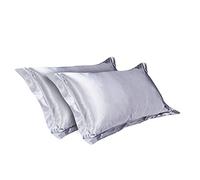 2pcs Federa Cuscino Seta, Standard 50 * 75CM, Silky Soft & Ruga Libero Colore Puro, Senza Cerniera (Gray)