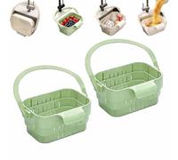 2pcs Foldable Hanging Sink Drain Basket,Sink Strainer Basket,Stretchable Kitchen Colander,No-Drill Removable Sink Filter,Faucet Storage Rack Draining for food scraps Fruits Vegetables，green