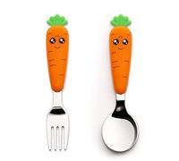 2PCS Forchetta Bambini, WitBicg Posate Svezzamento, Posate Bambini Acciaio Carota Cucchiaino Svezzamento Pappa Neonato Svezzamento, Aumentare l'Appetito, Consigliato Per i Bambini Dopo 18 Mesi