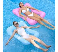 2PCS Galleggiante d'acqua galleggiante scozzese multifunzionale in tinta unita per adulti per riposare e fare il bagno al sole, giocattolo gonfiabile per feste in acqua (rosa + azzurro)