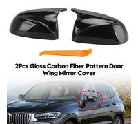 2Pcs Gloss Black Door Wing Mirror Cover Caps Casing Per BMW x3/x4/ix3 18-22