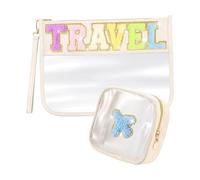 2pcs grande capacità progetta robusti sacchetti di trucco del PVC con zip e cinturino da polso per uso quotidiano e stoccaggio di viaggio, Da viaggio.