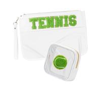 2pcs grande capacità progetta robusti sacchetti di trucco del PVC con zip e cinturino da polso per uso quotidiano e stoccaggio di viaggio, Tennis Bianco