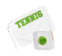 2pcs grande capacità progetta robusti sacchetti di trucco del PVC con zip e cinturino da polso per uso quotidiano e stoccaggio di viaggio, Tennis Bianco