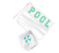 2pcs grande capacità progetta robusti sacchetti di trucco del PVC con zip e cinturino da polso per uso quotidiano e stoccaggio di viaggio, White Pool