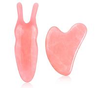 2Pcs Gua Sha Strumento di Massaggio, Pietra di Giada Naturale Fatto a Mano Massaggio Viso Gua Sha Viso Pietra Gua Sha Massaggiatore Viso Anti-Età Rilassante per la Vostra Pelle, Rosa