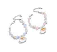 2PCS Handmade Sea Bead Fashion Party Jewelry Chain Wristband e struttura della lega per la celebrazione del partito Sea Shell, Misura unica, come descritto