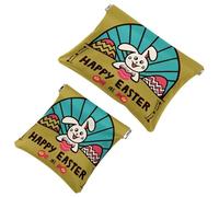 2Pcs Happy Easter Creative Font-1178 Borsa cosmetica tascabile per borse, borsa per il trucco impermeabile sacchetto cosmetico, portatile senza cerniera borsa per il trucco, Multicolore 03, A