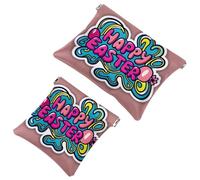 2Pcs Happy Easter Creative Font-1178 Borsa cosmetica tascabile per borse, borsa per il trucco impermeabile sacchetto cosmetico, portatile senza cerniera borsa per il trucco, Multicolore 05, A