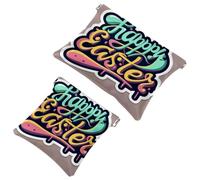2Pcs Happy Easter Creative Font-1178 Borsa cosmetica tascabile per borse, borsa per il trucco impermeabile sacchetto cosmetico, portatile senza cerniera borsa per il trucco, Multicolore 08, A