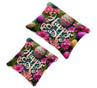 2Pcs Happy Easter Creative Font-1178 Borsa cosmetica tascabile per borse, borsa per il trucco impermeabile sacchetto cosmetico, portatile senza cerniera borsa per il trucco, Multicolore 09, A