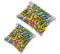 2Pcs Happy Easter Creative Font-1178 Borsa cosmetica tascabile per borse, borsa per il trucco impermeabile sacchetto cosmetico, portatile senza cerniera borsa per il trucco, Multicolore 04, A
