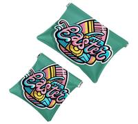 2Pcs Happy Easter Creative Font-1178 Borsa cosmetica tascabile per borse, borsa per il trucco impermeabile sacchetto cosmetico, portatile senza cerniera borsa per il trucco, Multicolore 02, A
