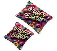 2Pcs Happy Easter Creative Font-1211 Borsa cosmetica tascabile per borse, borsa per il trucco impermeabile sacchetto cosmetico, portatile senza cerniera borsa per il trucco, Multicolore 09, A