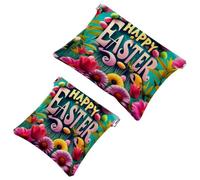 2Pcs Happy Easter Creative Font-1211 Borsa cosmetica tascabile per borse, borsa per il trucco impermeabile sacchetto cosmetico, portatile senza cerniera borsa per il trucco, Multicolore 06, A